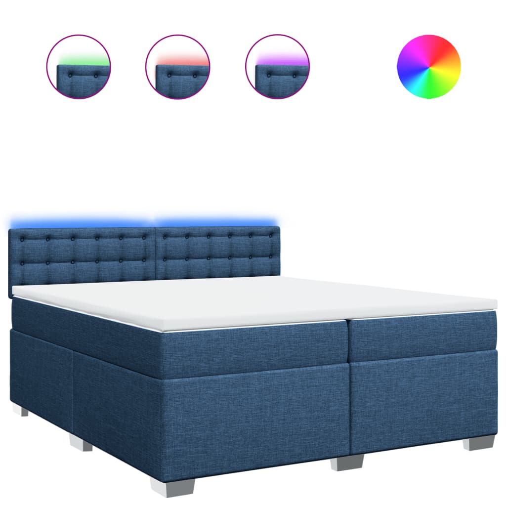 Κρεβάτι Boxspring με Στρώμα Μπλε 200x200 εκ. Υφασμάτινο - Pakobazaar