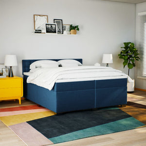 Κρεβάτι Boxspring με Στρώμα Μπλε 200x200 εκ. Υφασμάτινο - Pakobazaar