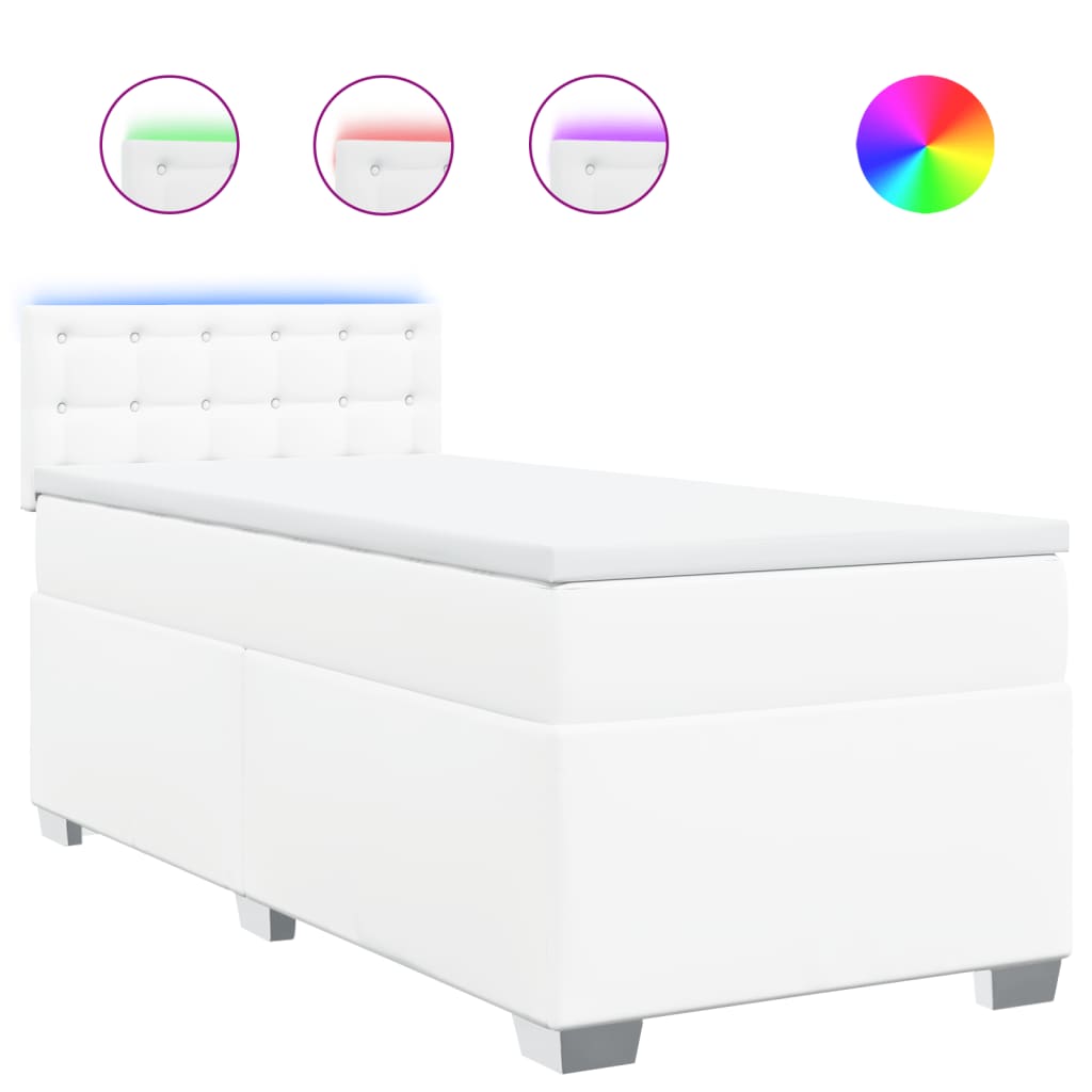 Κρεβάτι Boxspring με Στρώμα Λευκό 90x190εκ. από Συνθετικό Δέρμα