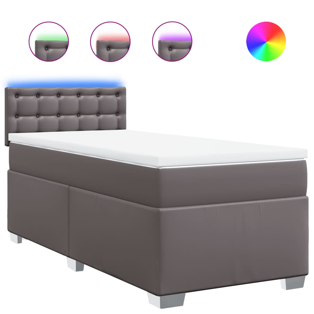 Κρεβάτι Boxspring με Στρώμα Γκρι 90x190 εκ. από Συνθετικό Δέρμα - Pakobazaar