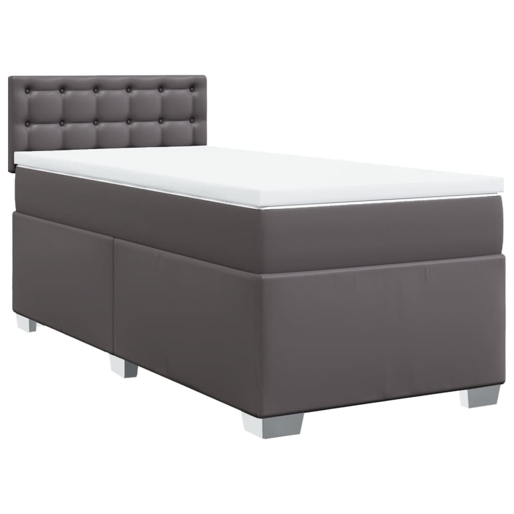 Κρεβάτι Boxspring με Στρώμα Γκρι 90x190 εκ. από Συνθετικό Δέρμα - Pakobazaar