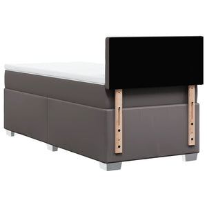 Κρεβάτι Boxspring με Στρώμα Γκρι 90x190 εκ. από Συνθετικό Δέρμα - Pakobazaar