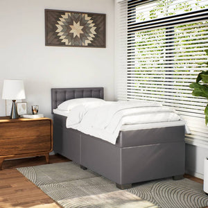 Κρεβάτι Boxspring με Στρώμα Γκρι 90x190 εκ. από Συνθετικό Δέρμα - Pakobazaar
