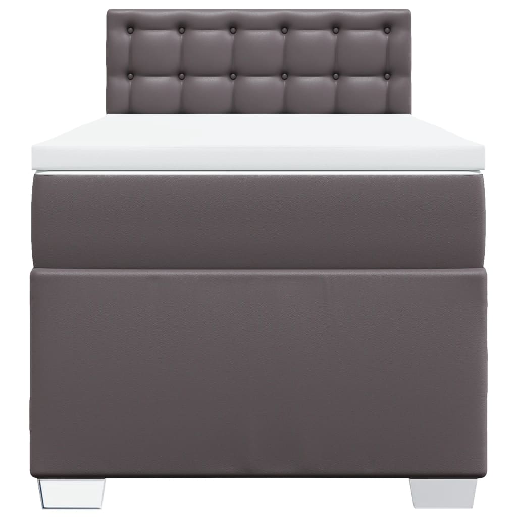 Κρεβάτι Boxspring με Στρώμα Γκρι 90x190 εκ. από Συνθετικό Δέρμα - Pakobazaar