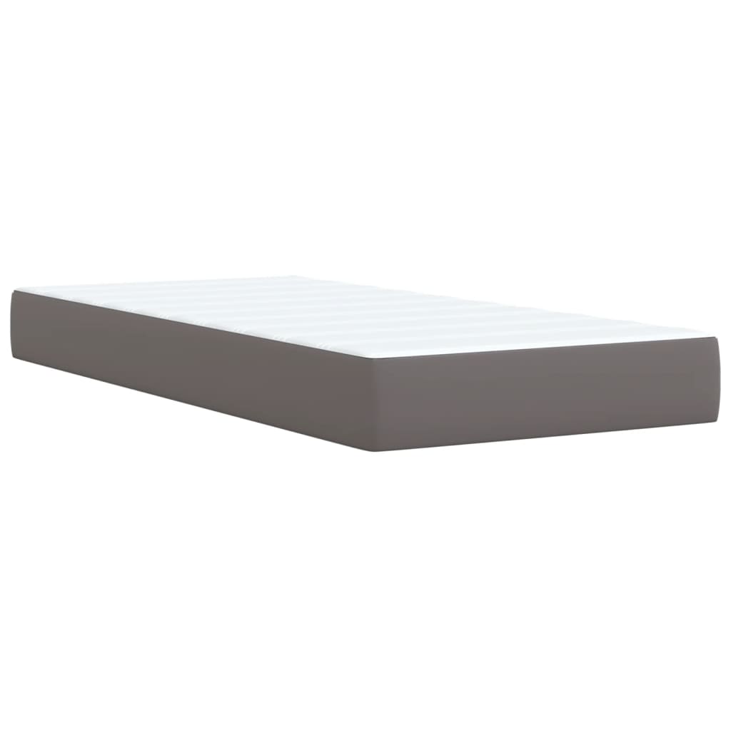 Κρεβάτι Boxspring με Στρώμα Γκρι 90x190 εκ. από Συνθετικό Δέρμα - Pakobazaar