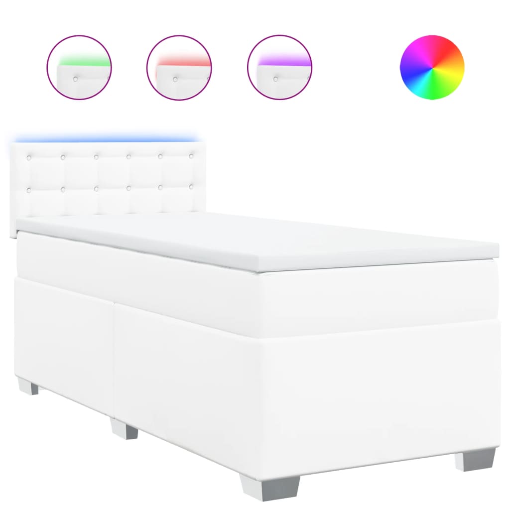 Κρεβάτι Boxspring με Στρώμα Λευκό 90x200εκ. από Συνθετικό Δέρμα - Pakobazaar