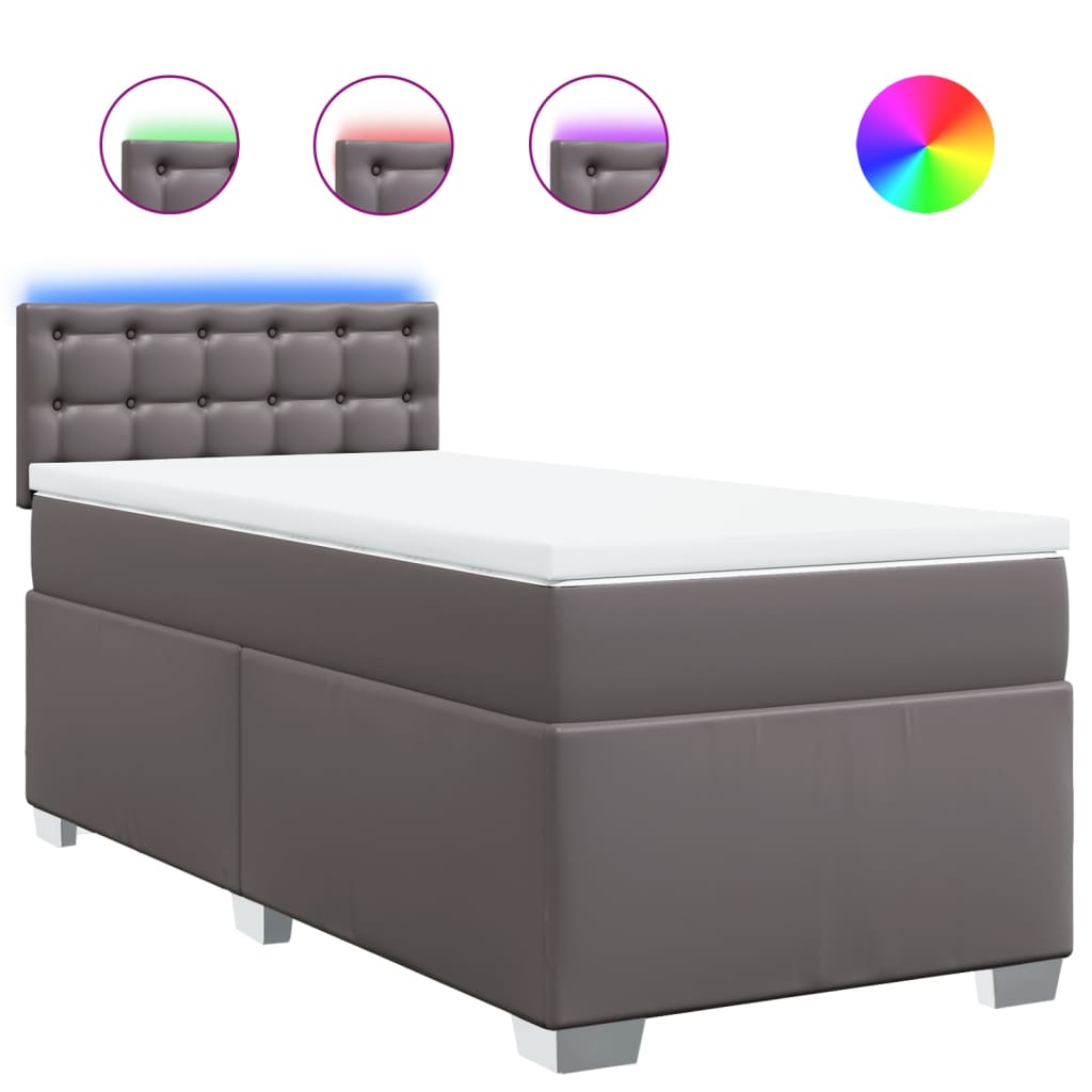Κρεβάτι Boxspring με Στρώμα Γκρι 90x200 εκ. από Συνθετικό Δέρμα
