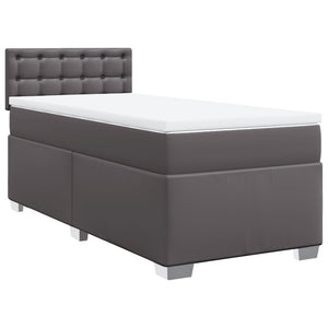 Κρεβάτι Boxspring με Στρώμα Γκρι 90x200 εκ. από Συνθετικό Δέρμα
