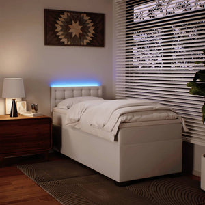 Κρεβάτι Boxspring με Στρώμα Λευκό 100x200εκ.από Συνθετικό Δέρμα - Pakobazaar