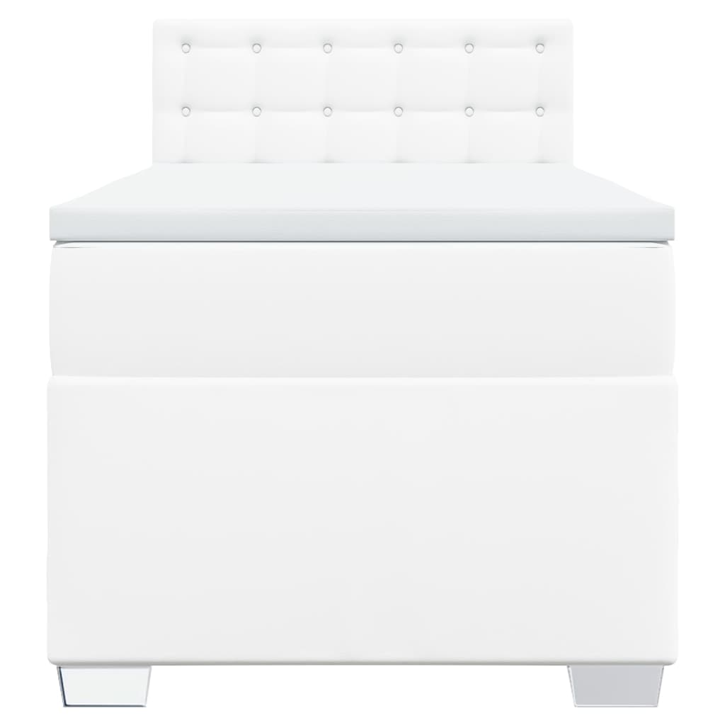 Κρεβάτι Boxspring με Στρώμα Λευκό 100x200εκ.από Συνθετικό Δέρμα - Pakobazaar
