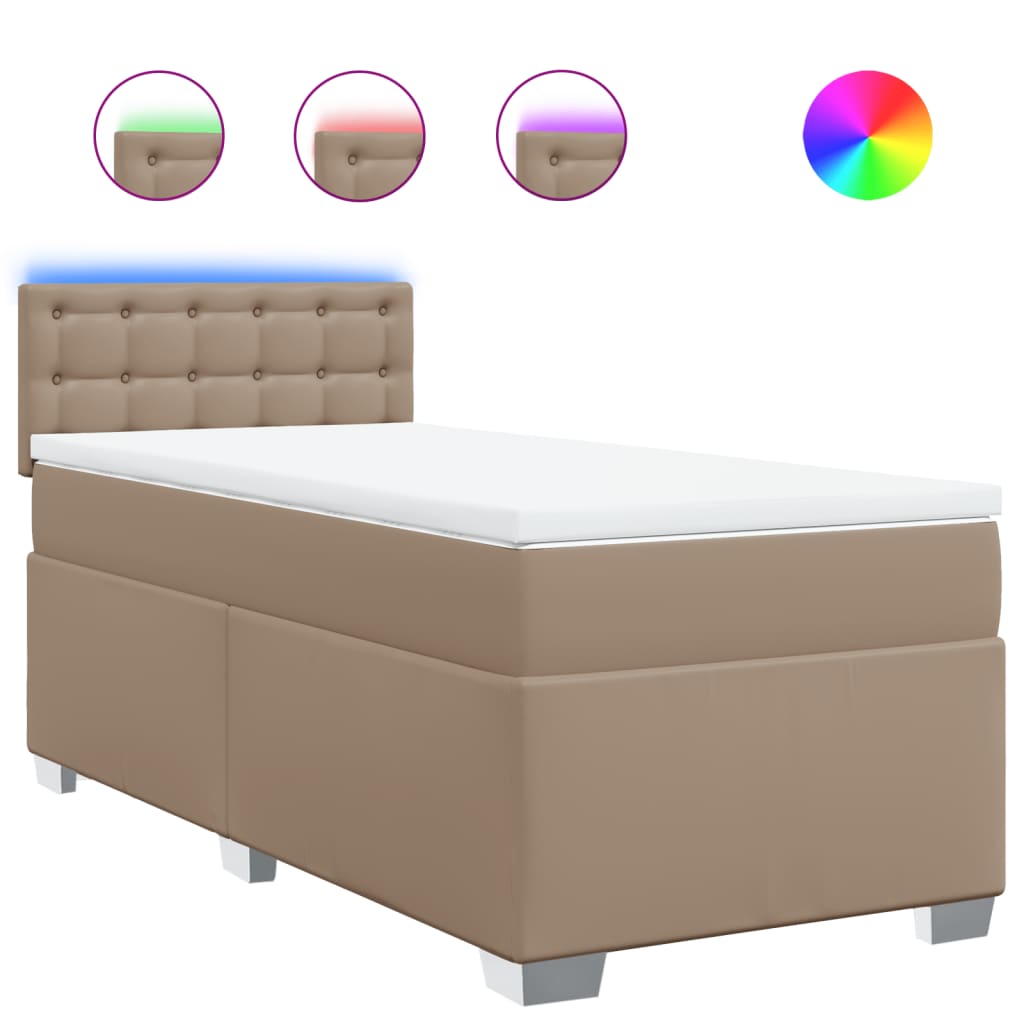 Κρεβάτι Boxspring με Στρώμα Καπουτσίνο 100x200εκ.από Συνθ.Δέρμα - Pakobazaar