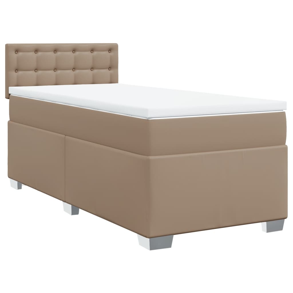 Κρεβάτι Boxspring με Στρώμα Καπουτσίνο 100x200εκ.από Συνθ.Δέρμα - Pakobazaar