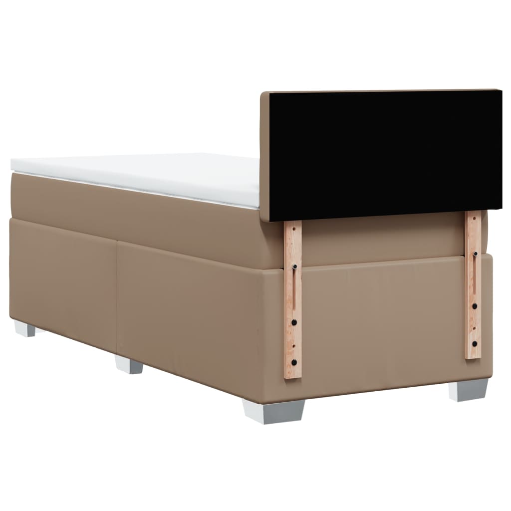 Κρεβάτι Boxspring με Στρώμα Καπουτσίνο 100x200εκ.από Συνθ.Δέρμα - Pakobazaar