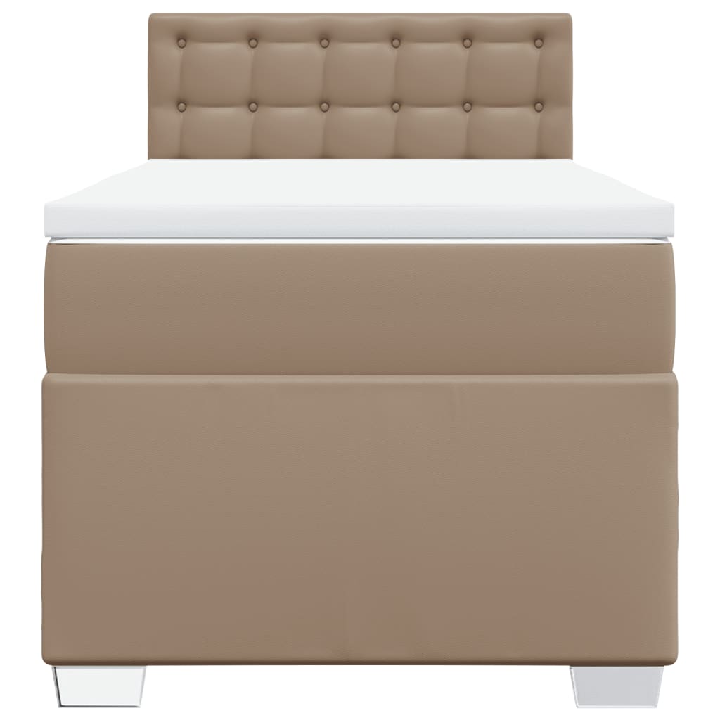 Κρεβάτι Boxspring με Στρώμα Καπουτσίνο 100x200εκ.από Συνθ.Δέρμα - Pakobazaar