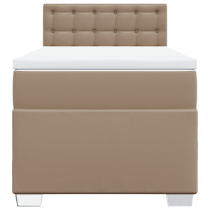 Κρεβάτι Boxspring με Στρώμα Καπουτσίνο 100x200εκ.από Συνθ.Δέρμα - Pakobazaar