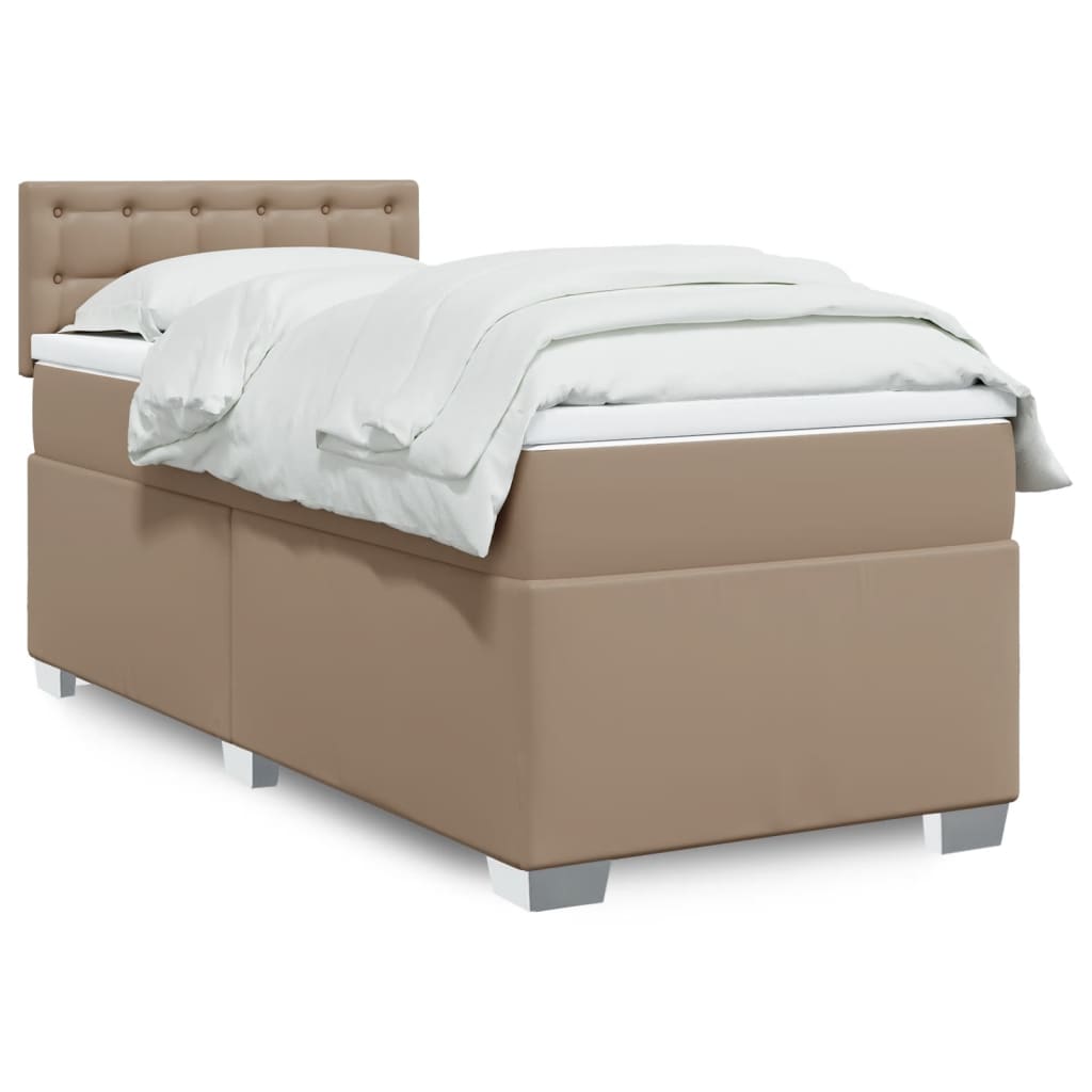 Κρεβάτι Boxspring με Στρώμα Καπουτσίνο 100x200εκ.από Συνθ.Δέρμα - Pakobazaar
