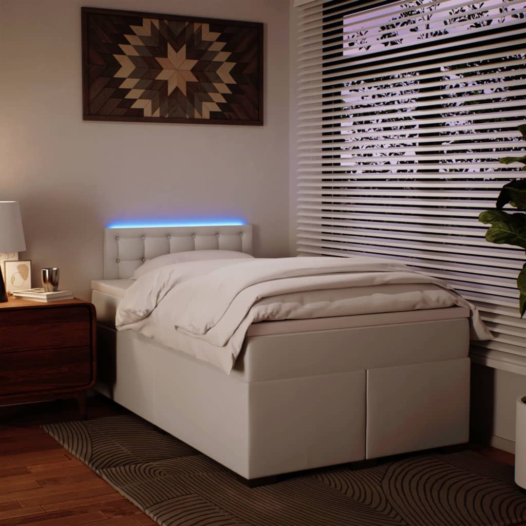 Κρεβάτι Boxspring με Στρώμα Λευκό 120x190εκ.από Συνθετικό Δέρμα - Pakobazaar