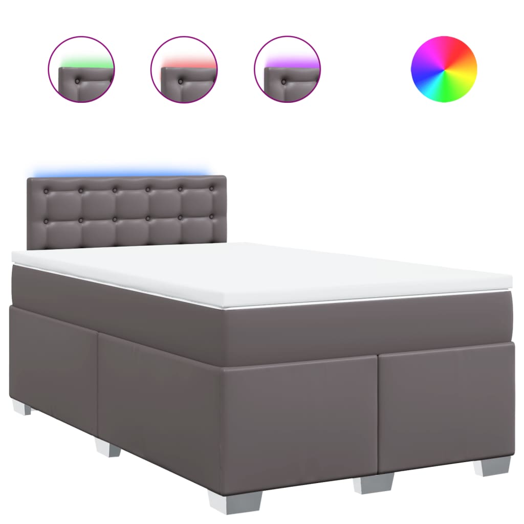 Κρεβάτι Boxspring με Στρώμα Γκρι 120x190εκ. από Συνθετικό Δέρμα - Pakobazaar