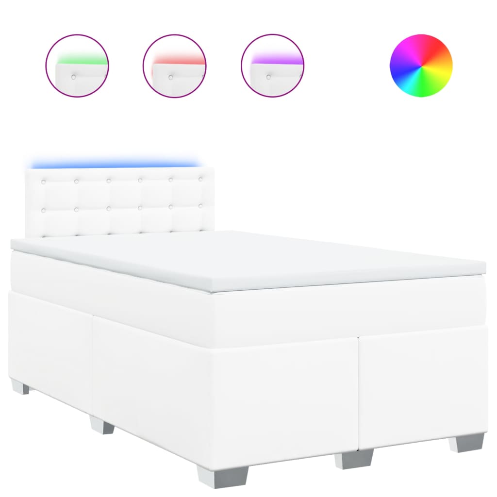 Κρεβάτι Boxspring με Στρώμα Λευκό 120x200εκ.από Συνθετικό Δέρμα - Pakobazaar