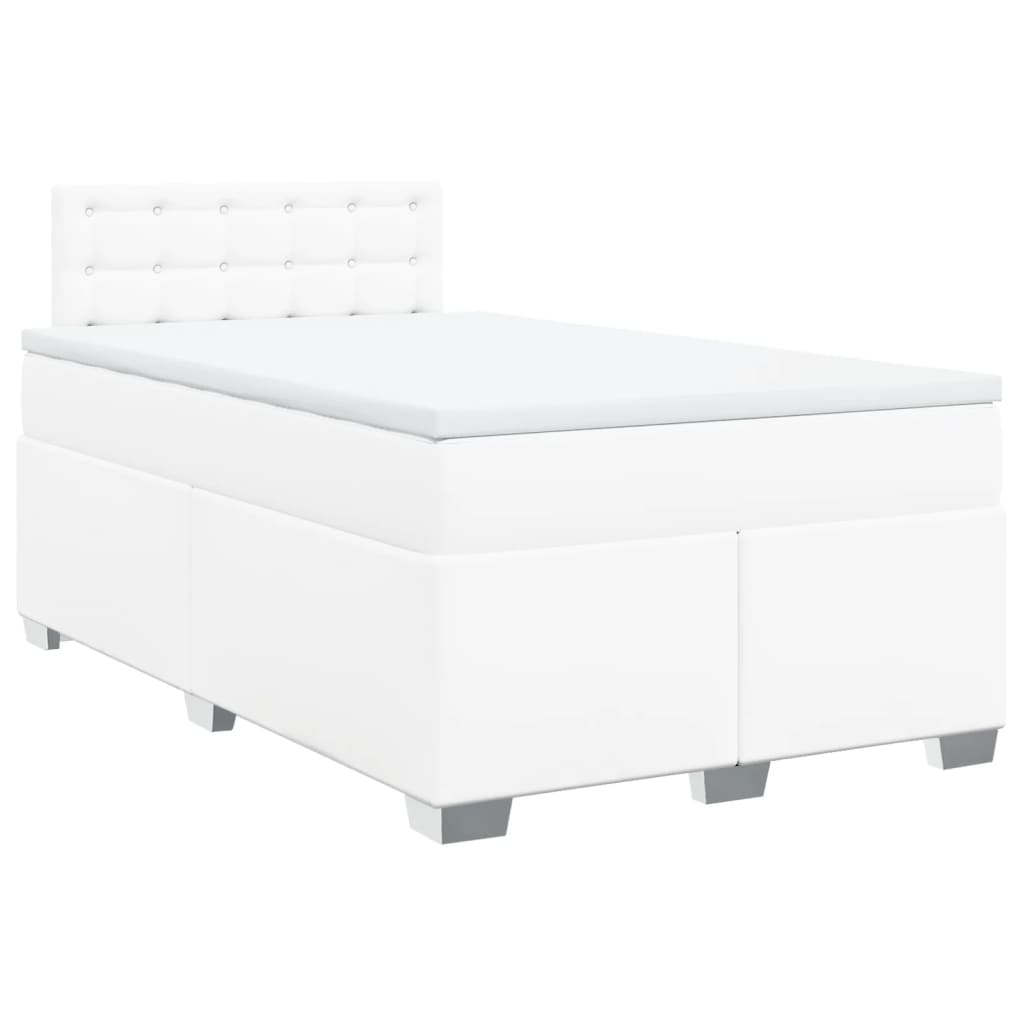 Κρεβάτι Boxspring με Στρώμα Λευκό 120x200εκ.από Συνθετικό Δέρμα - Pakobazaar