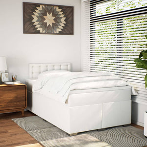 Κρεβάτι Boxspring με Στρώμα Λευκό 120x200εκ.από Συνθετικό Δέρμα - Pakobazaar