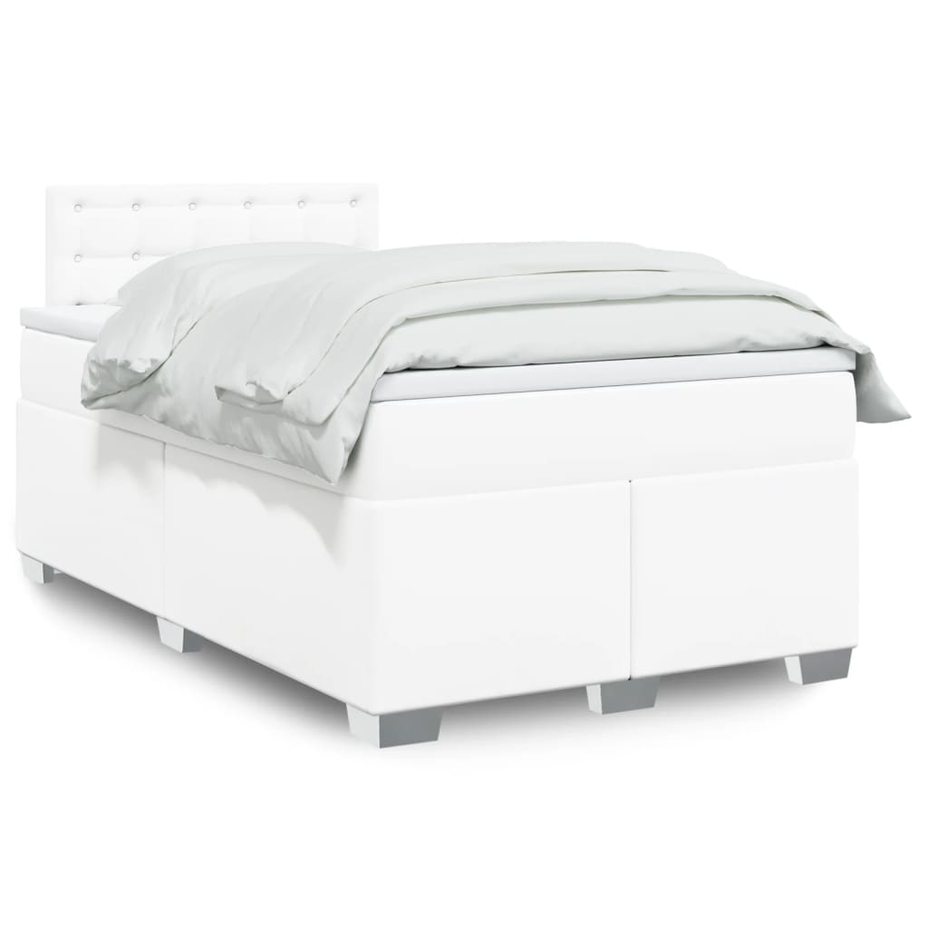 Κρεβάτι Boxspring με Στρώμα Λευκό 120x200εκ.από Συνθετικό Δέρμα - Pakobazaar