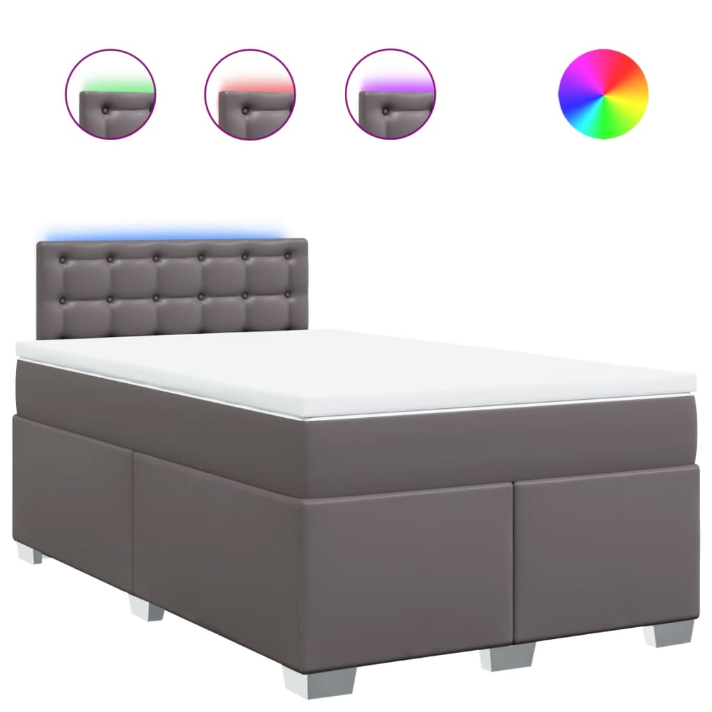 Κρεβάτι Boxspring με Στρώμα Γκρι 120x200εκ. από Συνθετικό Δέρμα - Pakobazaar