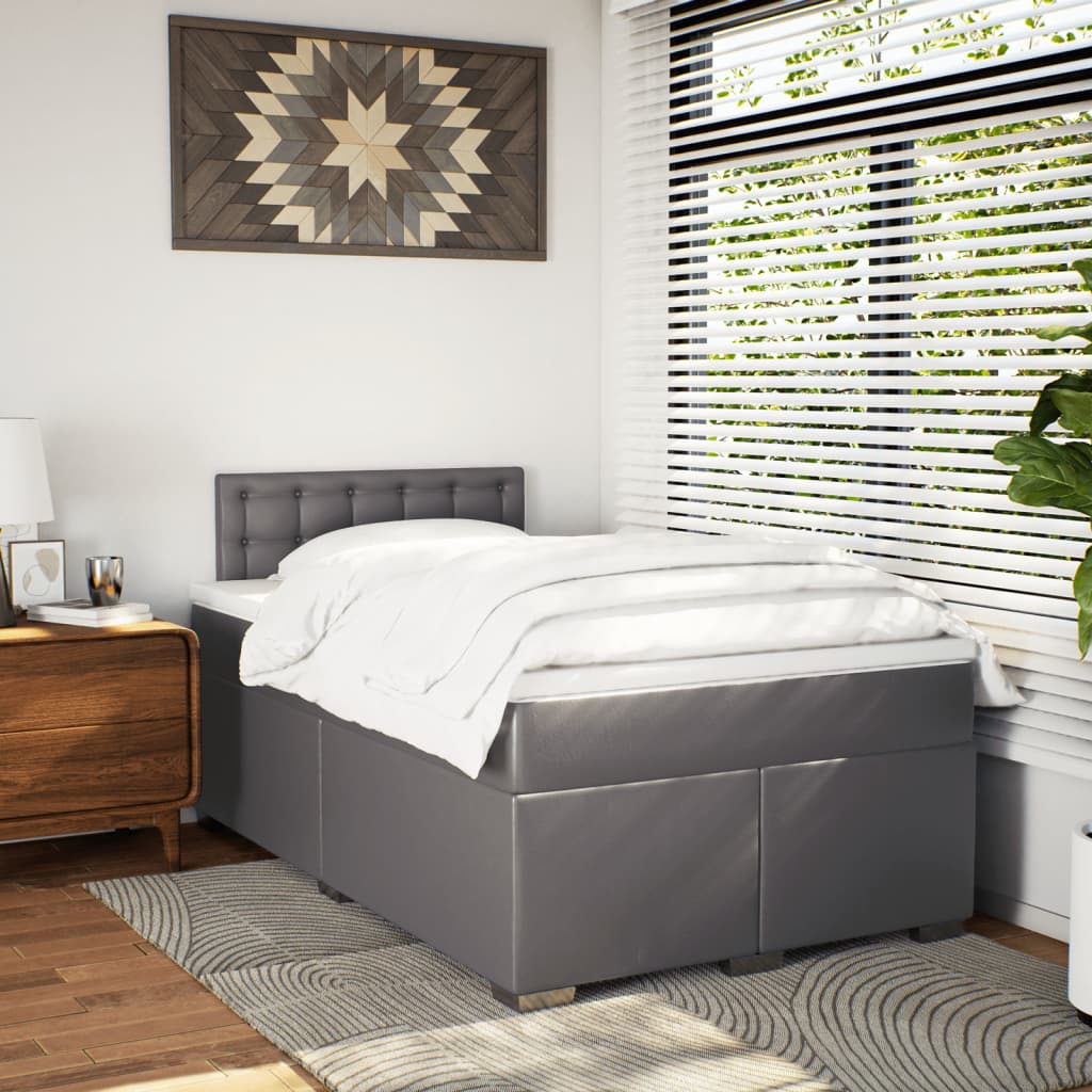 Κρεβάτι Boxspring με Στρώμα Γκρι 120x200εκ. από Συνθετικό Δέρμα - Pakobazaar