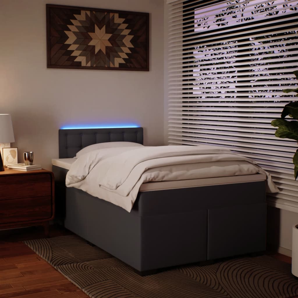 Κρεβάτι Boxspring με Στρώμα Γκρι 120x200εκ. από Συνθετικό Δέρμα - Pakobazaar