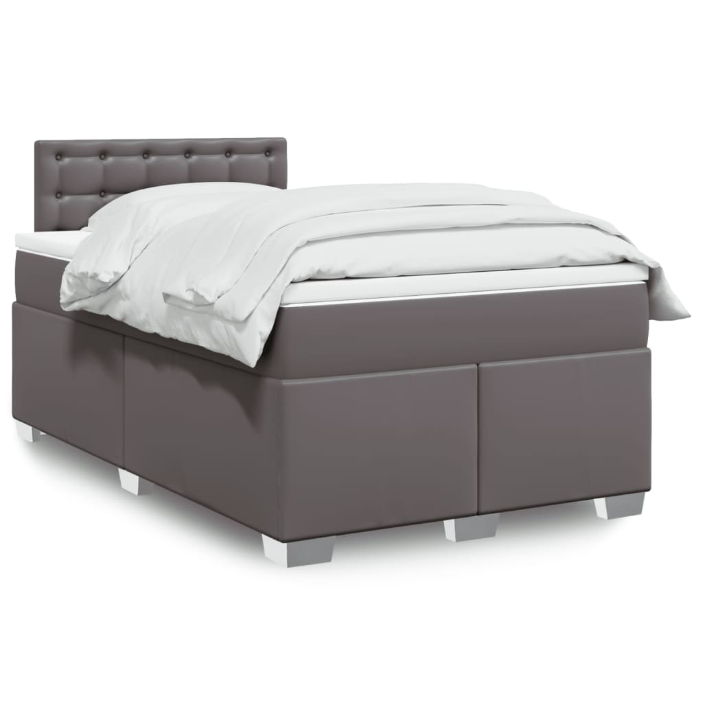 Κρεβάτι Boxspring με Στρώμα Γκρι 120x200εκ. από Συνθετικό Δέρμα - Pakobazaar