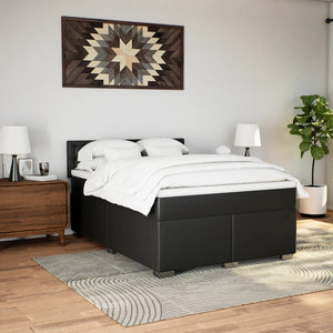 Κρεβάτι Boxspring με Στρώμα Μαύρο 140x190εκ.από Συνθετικό Δέρμα - Pakobazaar