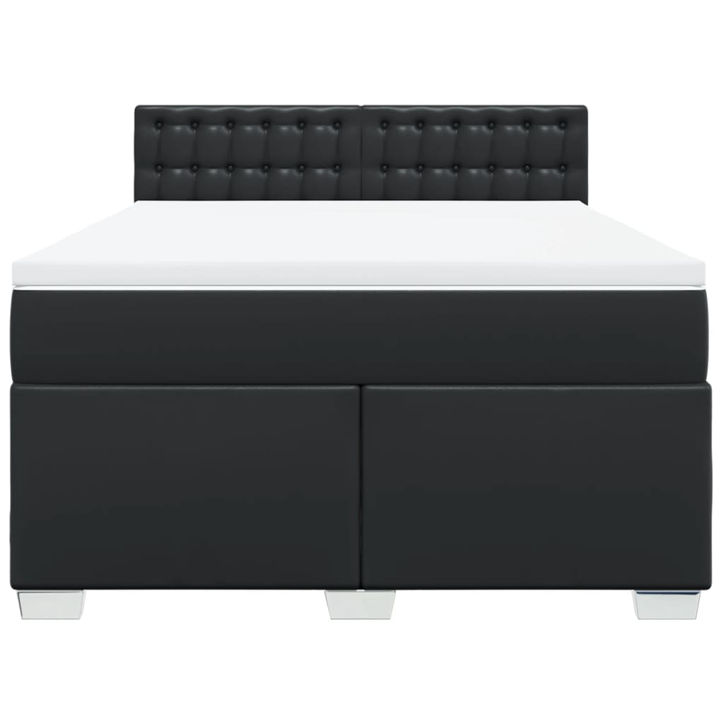 Κρεβάτι Boxspring με Στρώμα Μαύρο 140x190εκ.από Συνθετικό Δέρμα - Pakobazaar