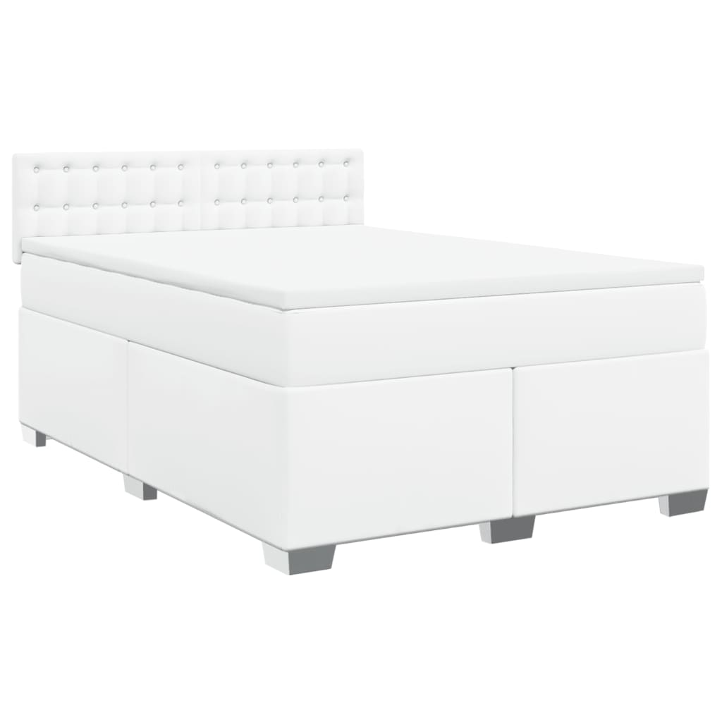 Κρεβάτι Boxspring με Στρώμα Λευκό 140x190εκ.από Συνθετικό Δέρμα - Pakobazaar