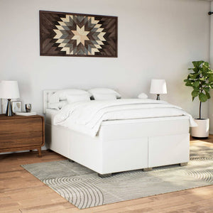 Κρεβάτι Boxspring με Στρώμα Λευκό 140x190εκ.από Συνθετικό Δέρμα - Pakobazaar