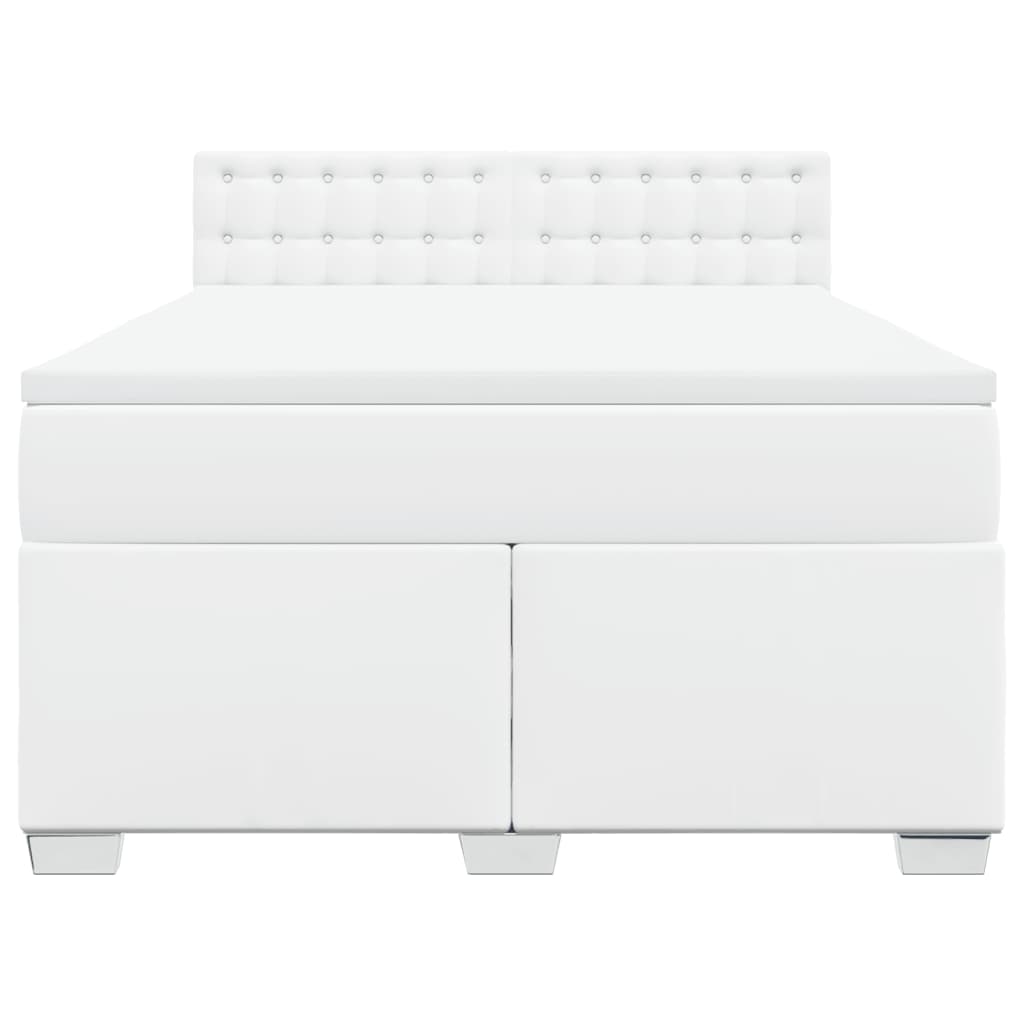 Κρεβάτι Boxspring με Στρώμα Λευκό 140x190εκ.από Συνθετικό Δέρμα - Pakobazaar