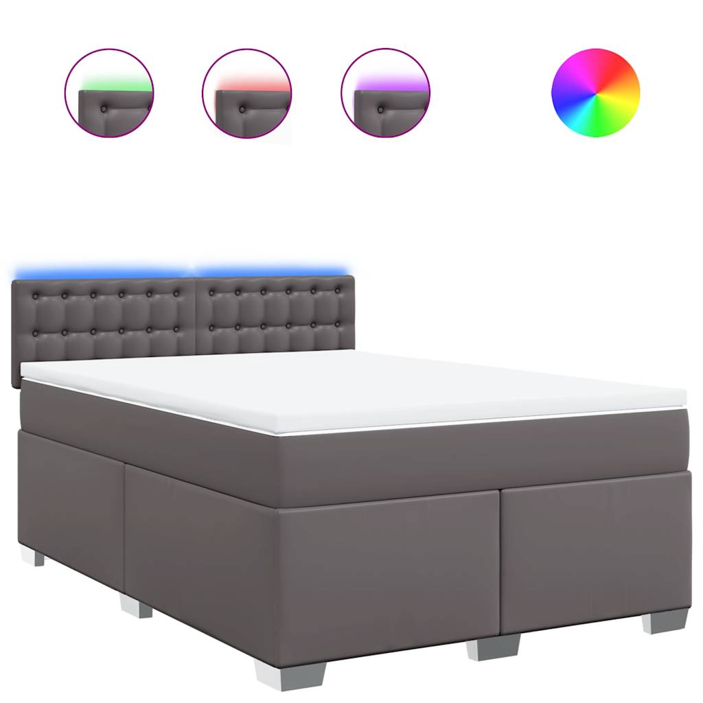 Κρεβάτι Boxspring με Στρώμα Γκρι 140x190εκ. από Συνθετικό Δέρμα - Pakobazaar