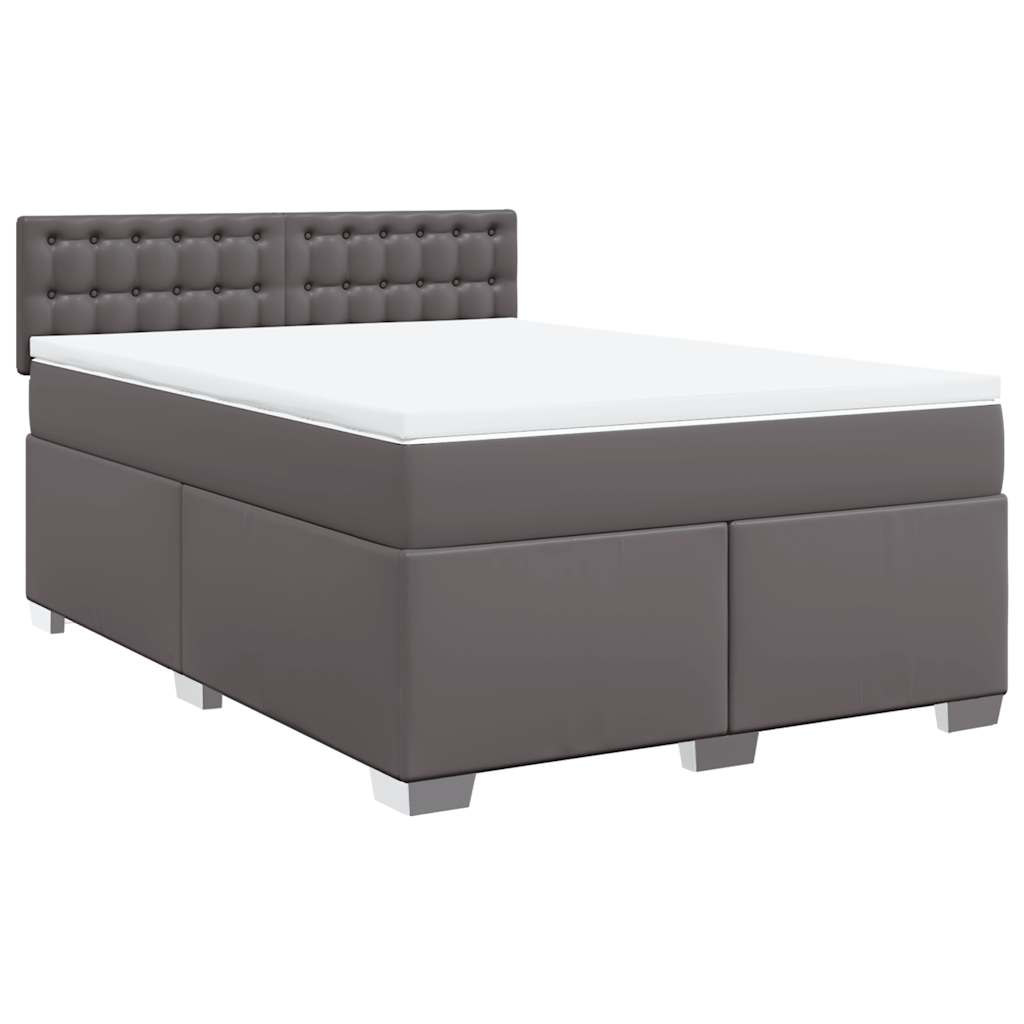 Κρεβάτι Boxspring με Στρώμα Γκρι 140x190εκ. από Συνθετικό Δέρμα - Pakobazaar