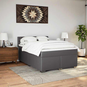 Κρεβάτι Boxspring με Στρώμα Γκρι 140x190εκ. από Συνθετικό Δέρμα - Pakobazaar