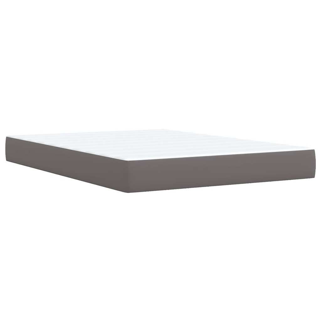 Κρεβάτι Boxspring με Στρώμα Γκρι 140x190εκ. από Συνθετικό Δέρμα - Pakobazaar