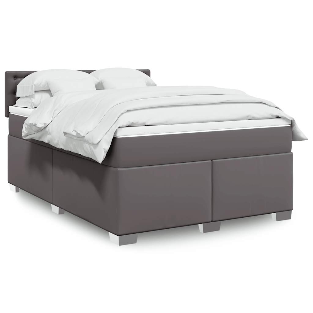 Κρεβάτι Boxspring με Στρώμα Γκρι 140x190εκ. από Συνθετικό Δέρμα - Pakobazaar