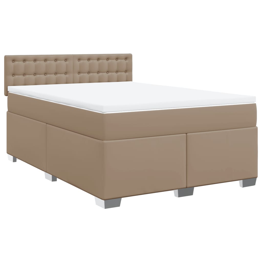 Κρεβάτι Boxspring με Στρώμα Καπουτσίνο 140x190εκ.από Συνθ.Δέρμα - Pakobazaar
