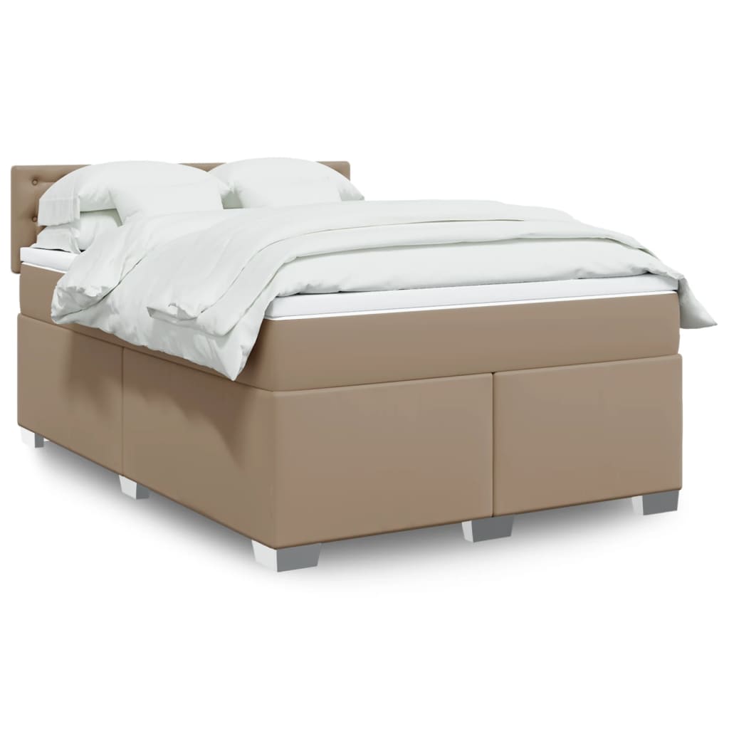 Κρεβάτι Boxspring με Στρώμα Καπουτσίνο 140x190εκ.από Συνθ.Δέρμα - Pakobazaar