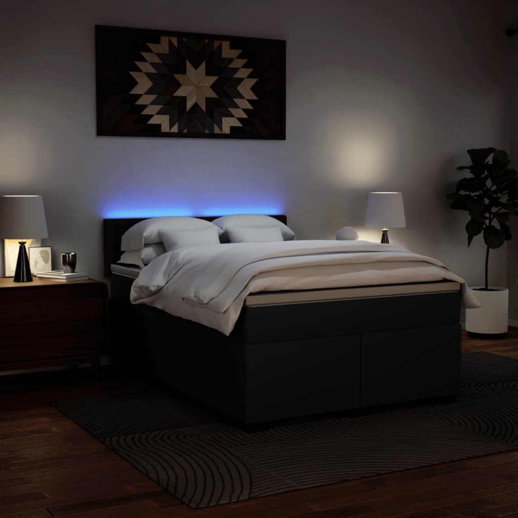 Κρεβάτι Boxspring με Στρώμα Μαύρο 140x200εκ.από Συνθετικό Δέρμα - Pakobazaar