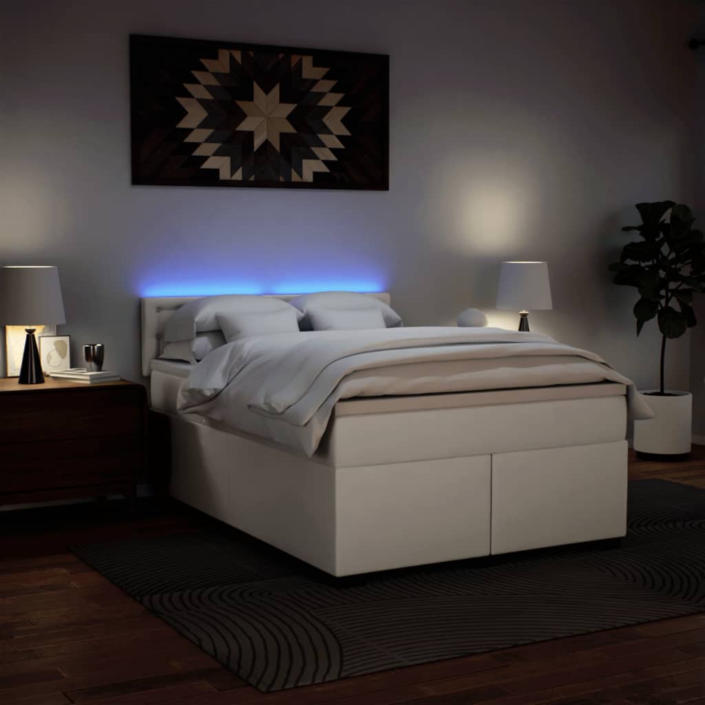 Κρεβάτι Boxspring με Στρώμα Λευκό 140x200εκ.από Συνθετικό Δέρμα - Pakobazaar