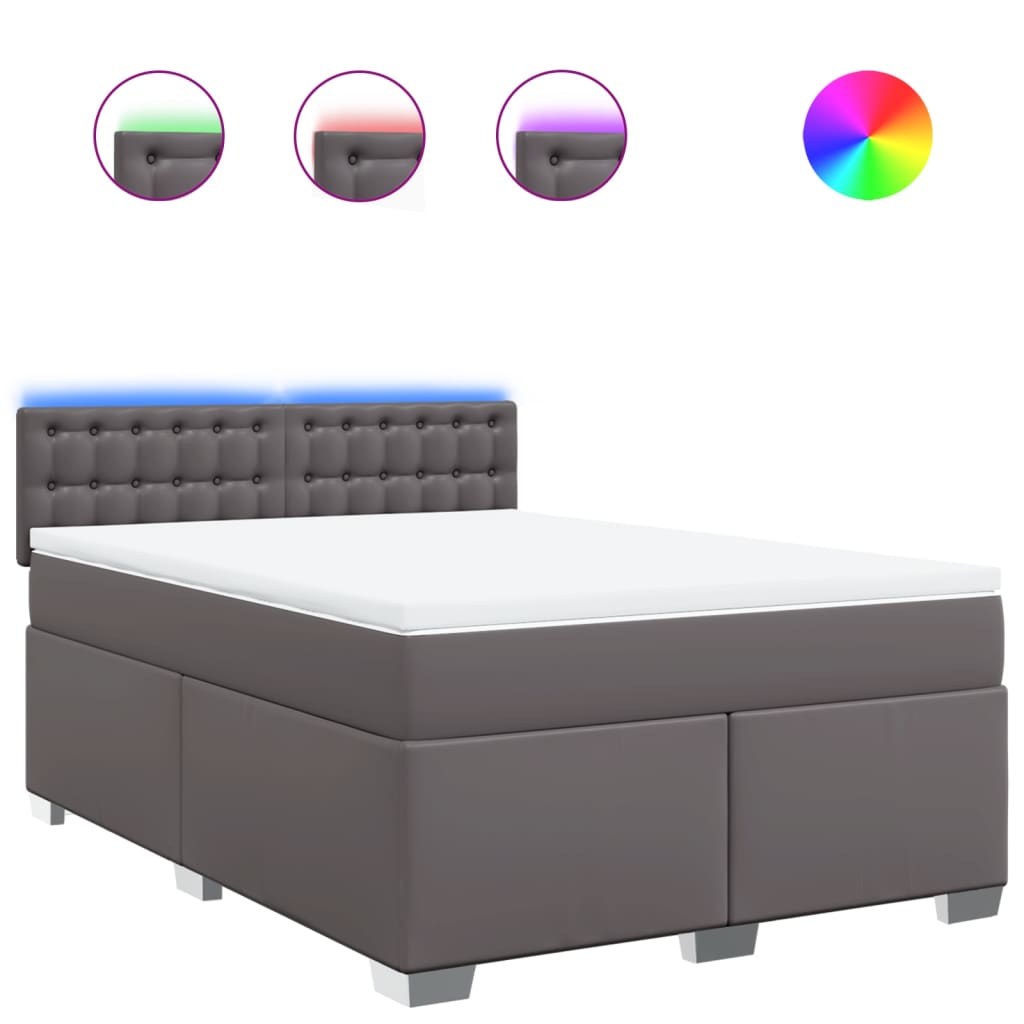 Κρεβάτι Boxspring με Στρώμα Γκρι 140x200εκ. από Συνθετικό Δέρμα - Pakobazaar