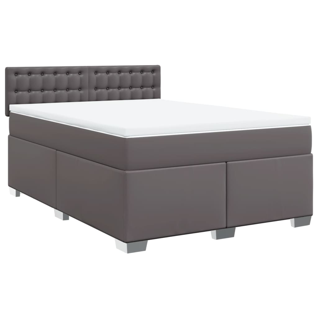 Κρεβάτι Boxspring με Στρώμα Γκρι 140x200εκ. από Συνθετικό Δέρμα - Pakobazaar
