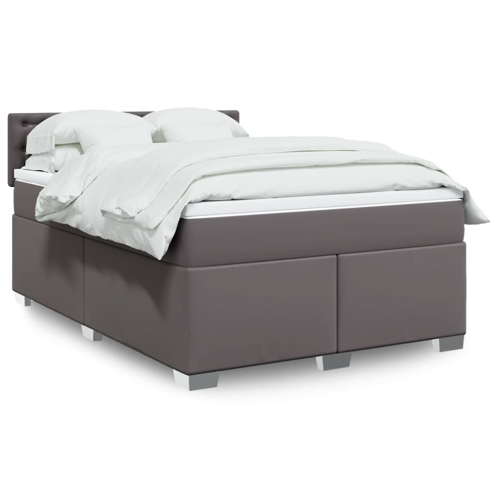 Κρεβάτι Boxspring με Στρώμα Γκρι 140x200εκ. από Συνθετικό Δέρμα - Pakobazaar