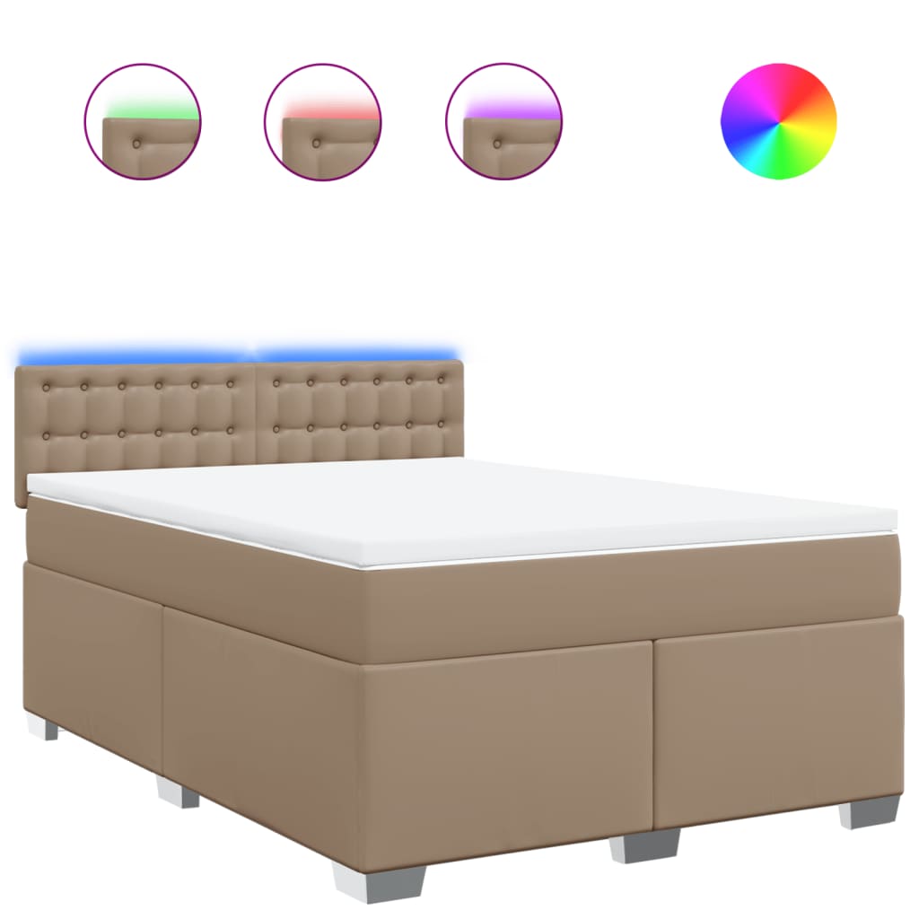 Κρεβάτι Boxspring με Στρώμα Καπουτσίνο 140x200εκ.από Συνθ.Δέρμα - Pakobazaar