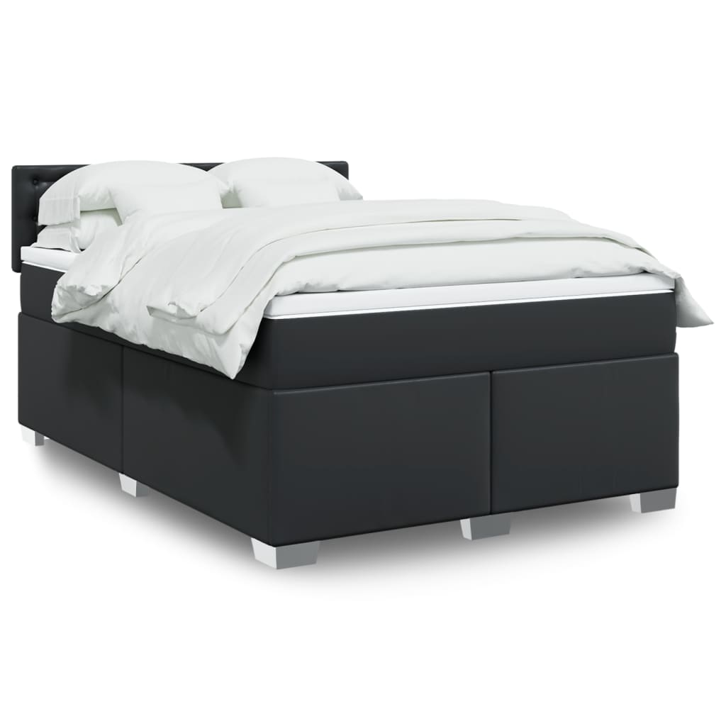 Κρεβάτι Boxspring με Στρώμα Μαύρο 160x200εκ.από Συνθετικό Δέρμα - Pakobazaar