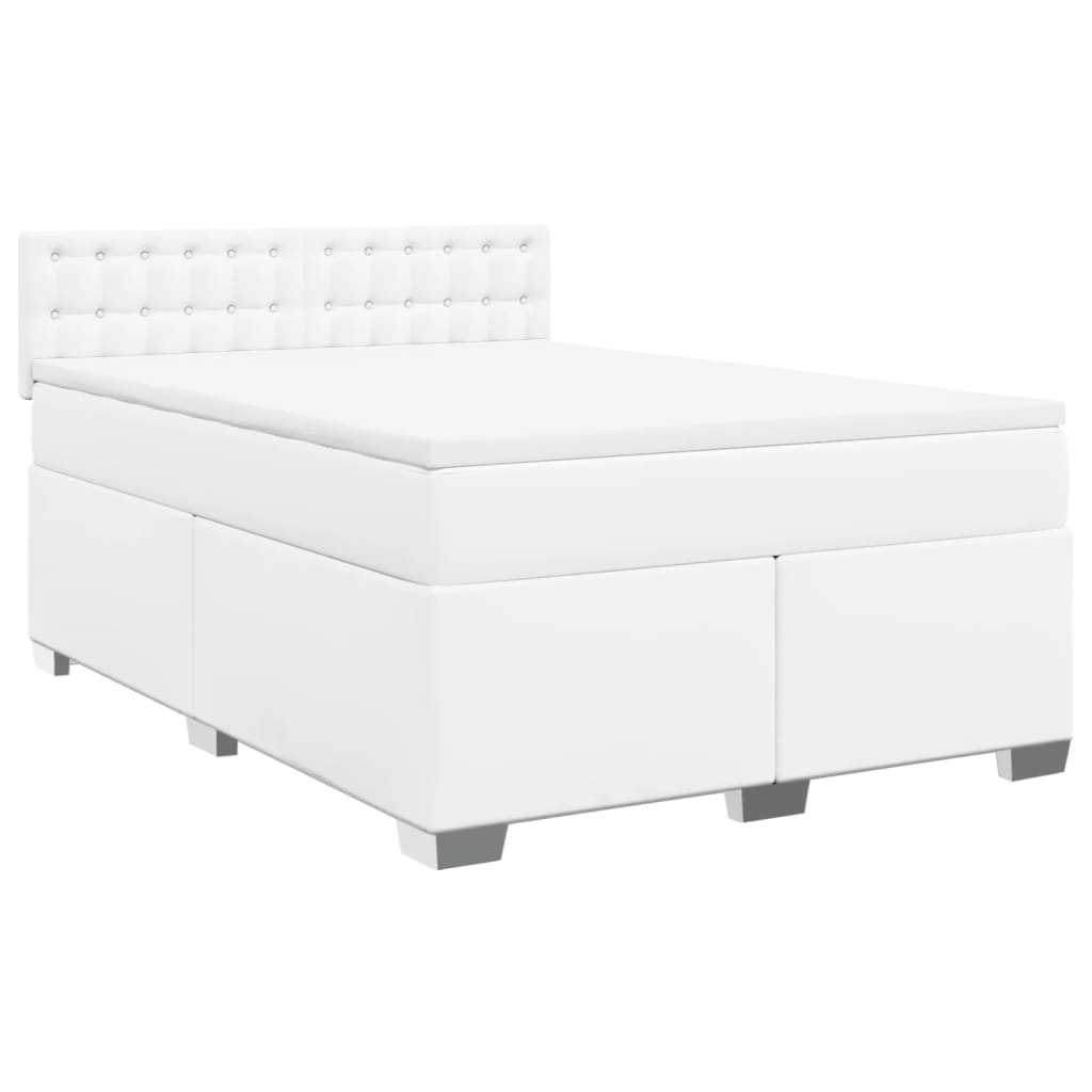 Κρεβάτι Boxspring με Στρώμα Λευκό 160x200εκ.από Συνθετικό Δέρμα - Pakobazaar